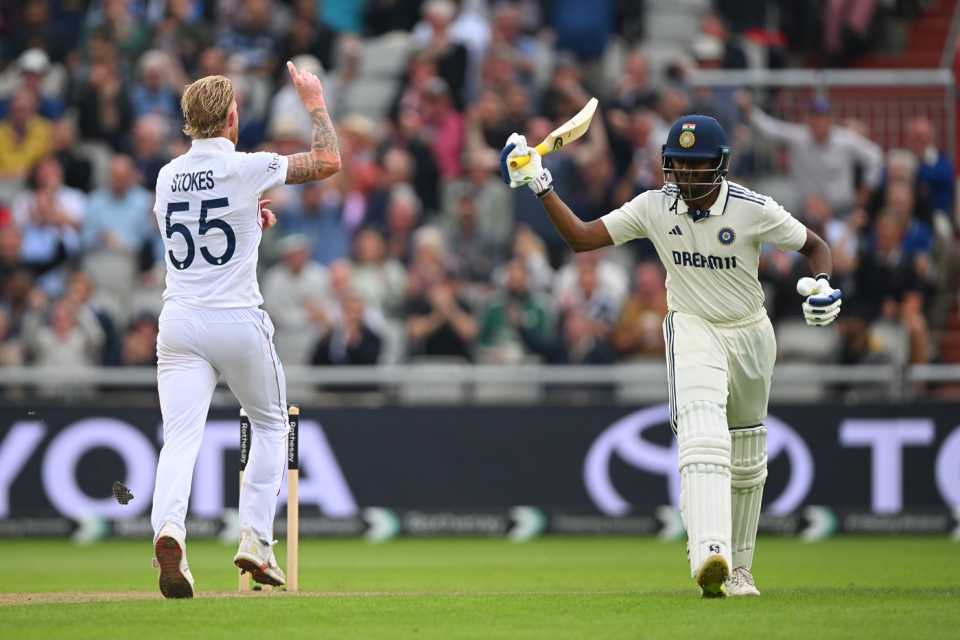 Ben Stokes celebrates as B Sai Sudharsan chastises himself, England vs India, 4th Test, 1st day, Manchester, July 23, 2025