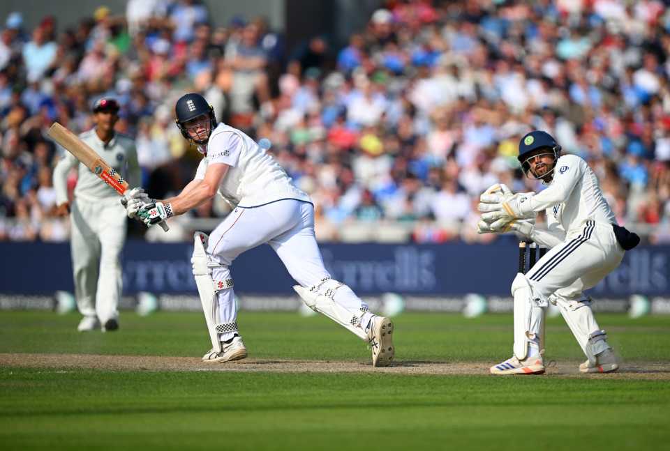 Zak Crawley plays a shot behind the wicket, England vs India, 4th Test, 2nd Day, Manchester, July 24, 2025