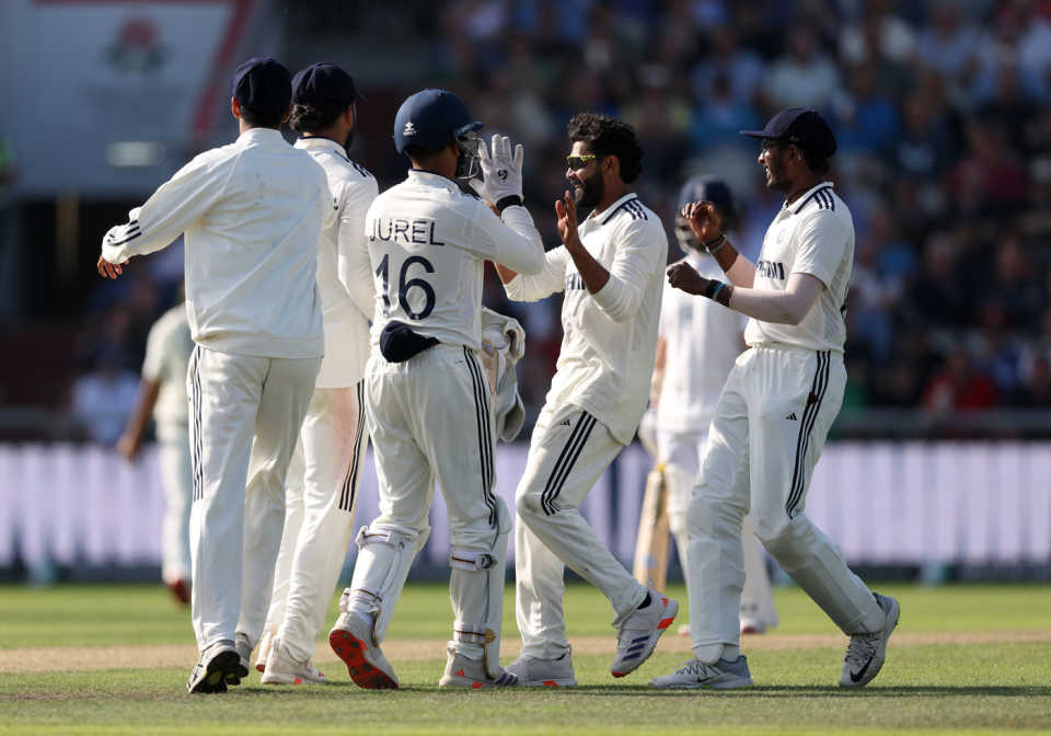 Ravindra Jadeja celebrates Crawley's wicket, England vs India, 4th Test, 2nd Day, Manchester, July 24, 2025