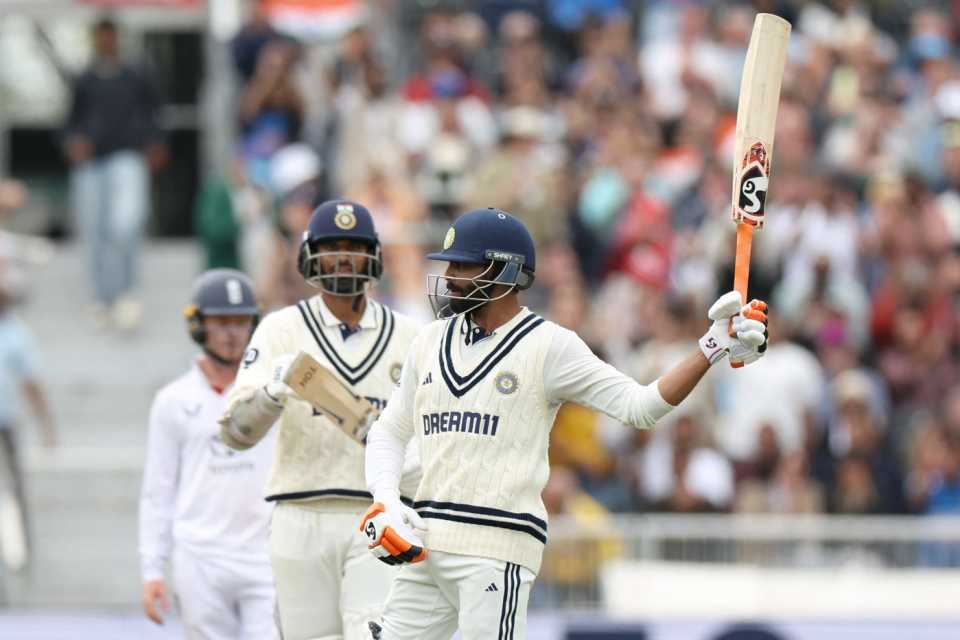 Ravindra Jadeja celebrates his fifty as Washington Sundar looks on, England vs India, 4th Test, Manchester, 5th day, July 27, 2025