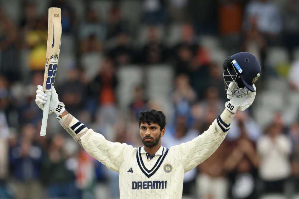 Washington Sundar celebrates his maiden Test century, England vs India, 4th Test, Manchester, 5th day, July 27, 2025
