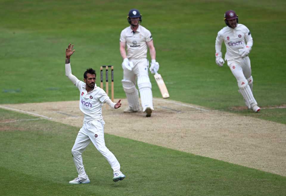 Yuzvendra Chahal appeals for another wicket, Northamptonshire v Derbyshire, County Championship, Northampton, July 29, 2025