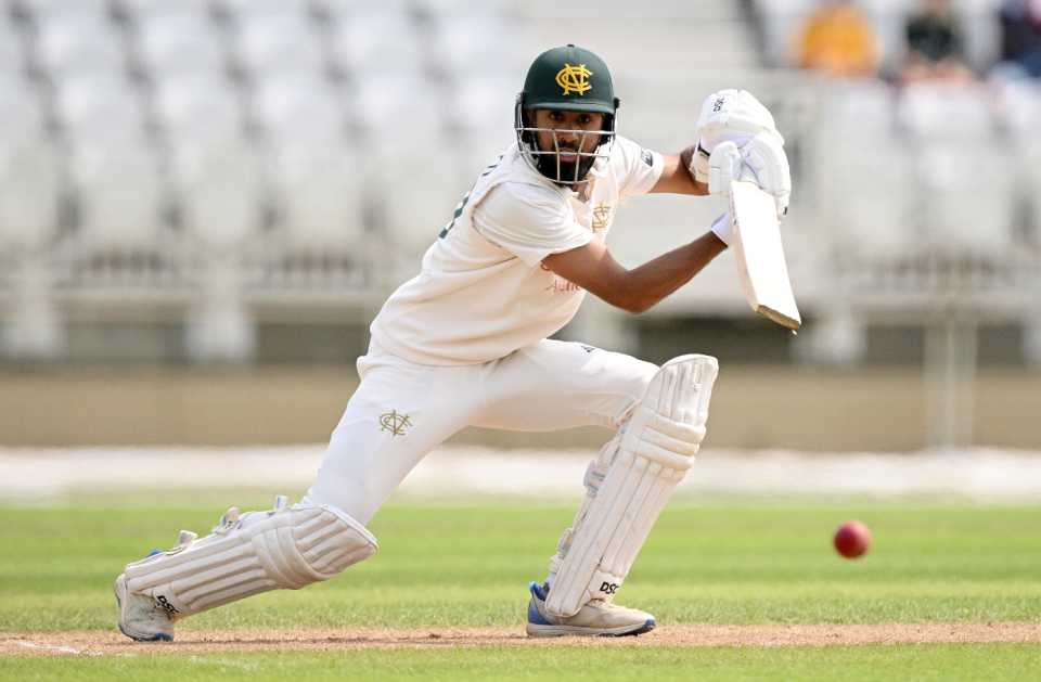 Haseeb Hameed drives during his double-century, Nottinghamshire vs Somerset, County Championship, Trent Bridge, July 31, 2025