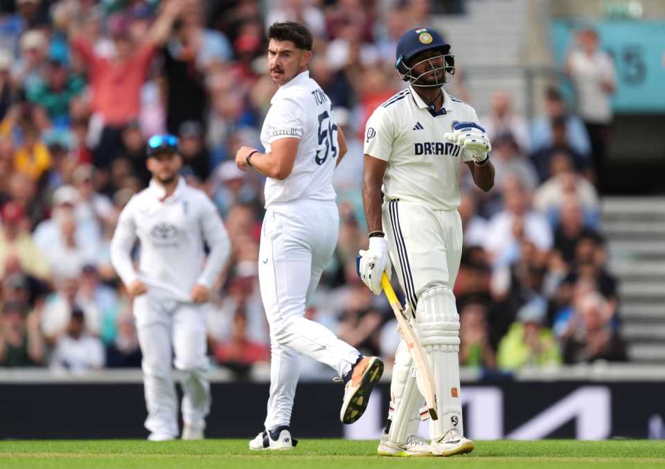 Josh Tongue reacts after dismissing Sai Sudharsan, England vs India, 5th Test, 1st day, The Oval, July 31, 2025