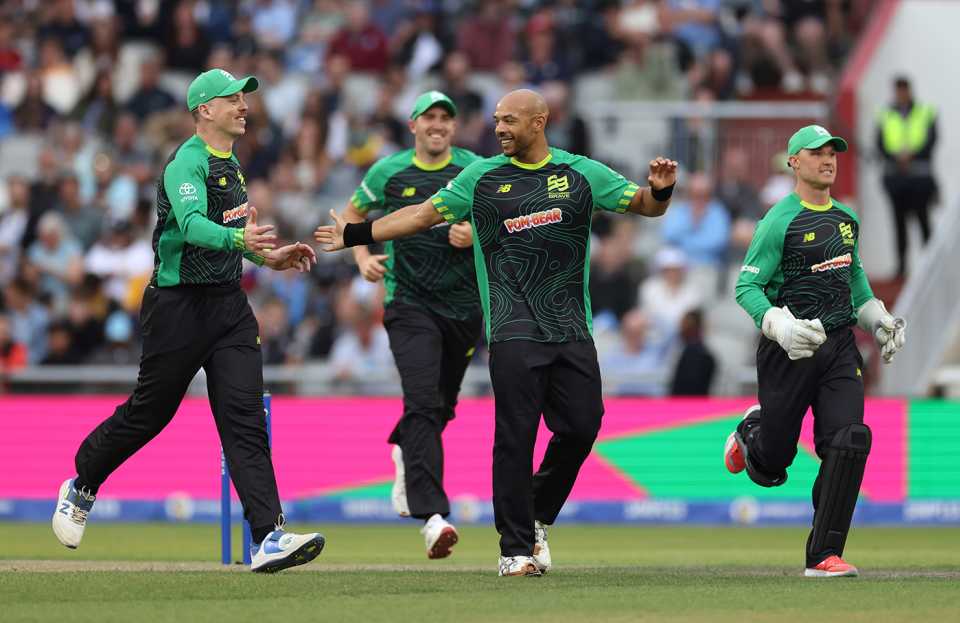 Tymal Mills dismissed Phil Salt, Jos Buttler and Heinrich Klaasen, Manchester Originals vs Southern Brave, The Hundred Men's Competition, Emirates Old Trafford, August 6, 2025