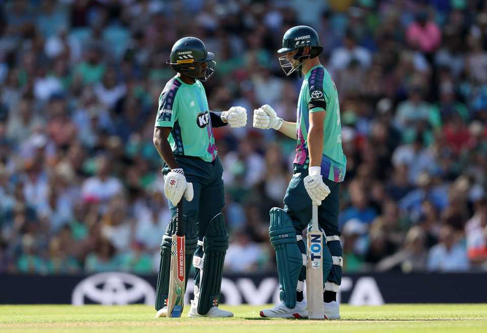 Tawanda Muyeye and Will Jacks put on a century stand, Oval Invincibles vs Manchester Originals, Men's Hundred, The Oval, August 9, 2025