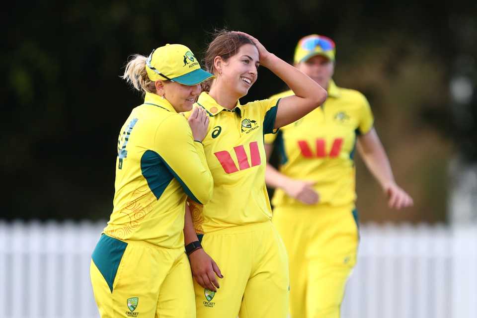 Tess Flintoff celebrates a wicket, Australia A vs India A, 1st women's one-dayer, Ian Healy Oval, Brisbane, August 13, 2025