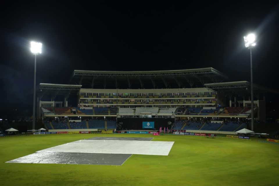 Rain delayed the start of the game after the toss, St Lucia Kings vs Antigua and Barbuda Falcons, CPL 2025, North Sound, August 17, 2025