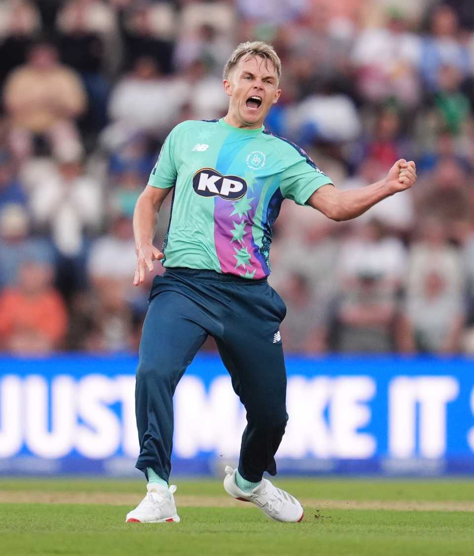 Sam Curran roars in celebration, Southern Brave vs Oval Invincibles, Utilita Bowl, The Hundred men's competition, August 18, 2025
