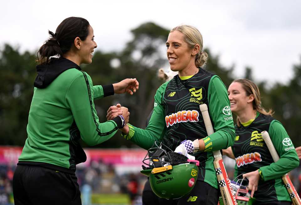Georgia Adams celebrates with Maia Bouchier, Welsh Fire vs Southern Brave, The Hundred Women's Competition, Cardiff, August 20, 2025