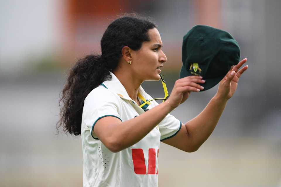 Sianna Ginger walks back after a spell, Australia A vs India A, Only unofficial Test, Brisbane, 1st day, August 21, 2025