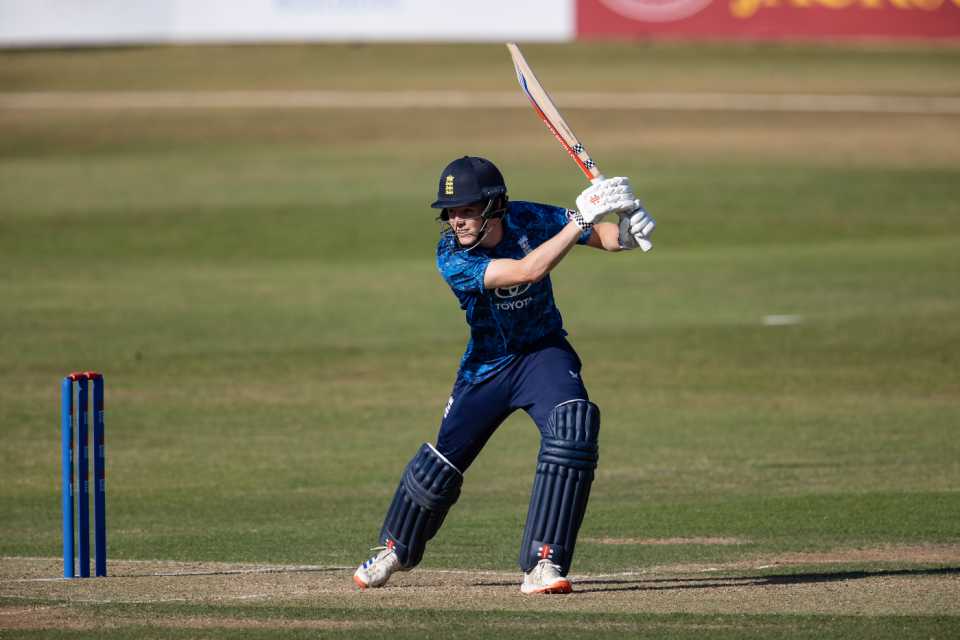 Ralphie Albert drives through the covers, England Under-19 vs India Under-19, 2nd one-day match, Northampton, June 30, 2025