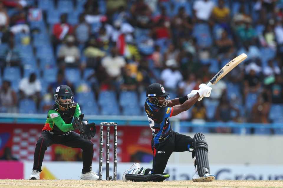 Karima Gore puts one away, Antigua and Barbuda Falcons vs St Kitts and Nevis Patriots, North Sound, CPL, August 24, 2025
