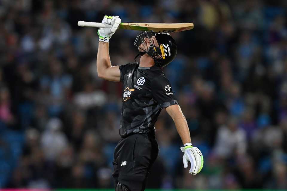 Jos Buttler salutes the heavens, Northern Superchargers vs Manchester Originals, Headingley, The Hundred men's competition, August 26, 2025