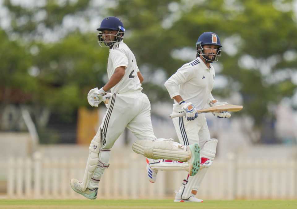 Rajat Patidar and Danish Malewar take a run, Central Zone vs North East Zone, day 1, Bengaluru, August 28, 2025