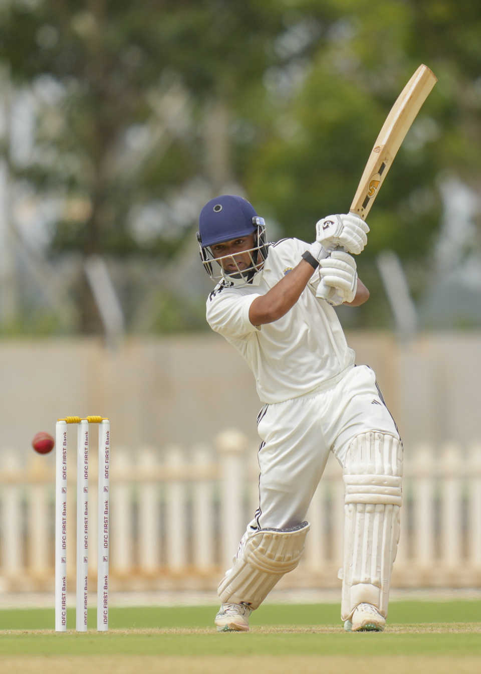 Danish Malewar plays a shot, Central Zone vs North East Zone, day 1, Bengaluru, August 28, 2025