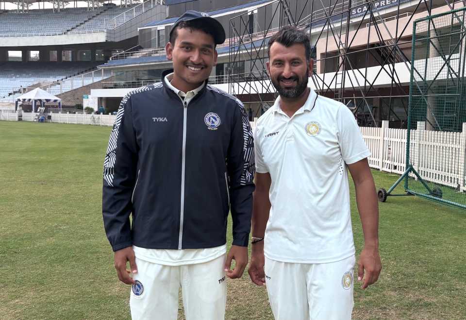 Cheteshwar Pujara with Manishi, Jharkhand vs Saurashtra, Ranji Trophy, Ranchi, November 6-9, 2024