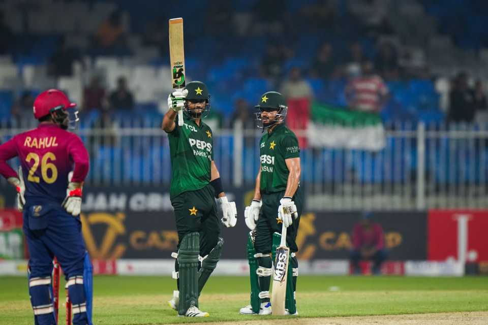 Hasan Nawaz celebrates his half-century, UAE vs Pakistan, 2nd T20I, Sharjah, August 30, 2025