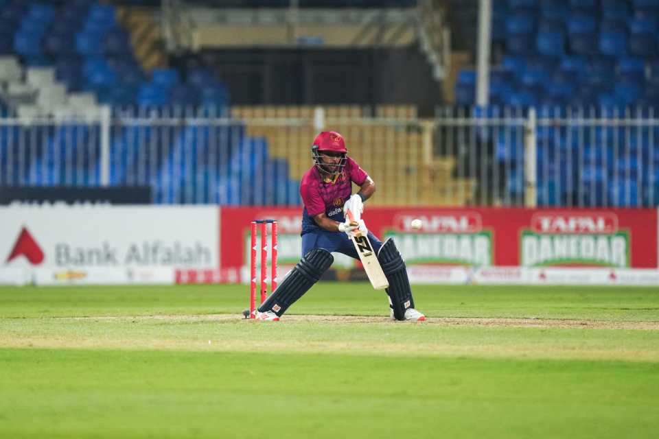 Rahul Chopra attempts a scoop, UAE vs Pakistan, 2nd T20I, Sharjah, August 30, 2025