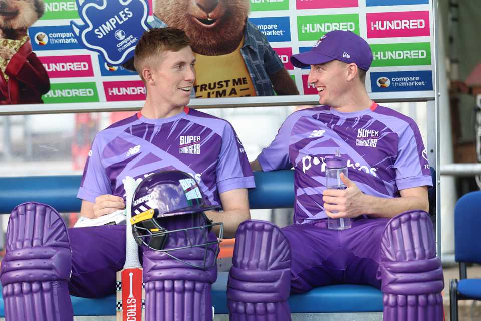 Zak Crawley shares a joke with Harry Brook, Northern Superchargers vs Manchester Originals, Headingley, The Hundred Men's competition, August 26, 2025