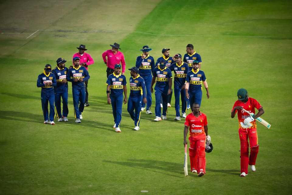 The players leave the field after Sri Lanka's thrilling win, Zimbabwe vs Sri Lanka, 1st ODI, Harare, August 29, 2025