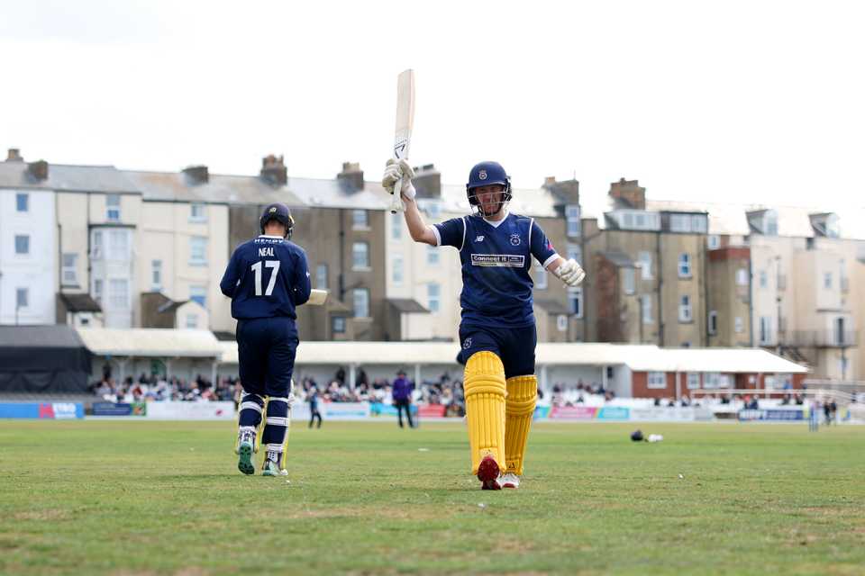 Liam Dawson acknowledges the applause for his 142, Yorkshire vs Hampshire, Metro Bank Cup semi-finals, Scarborough, August 31, 2025