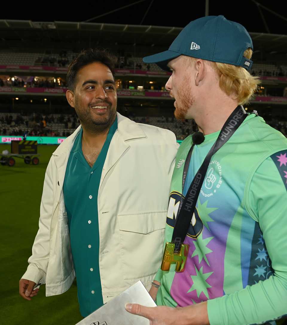 Akash Ambani chats to Jordan Cox after the Hundred final, Oval Invincibles vs Trent Rockets, The Hundred Men's Competition, Final, Lord's, August 31, 2025