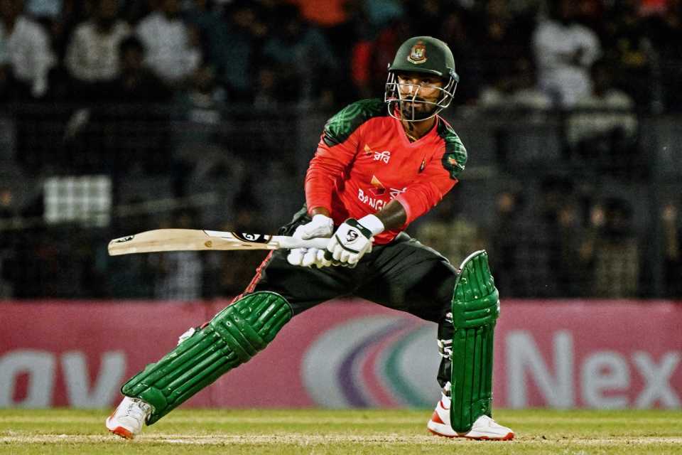 Litton Das plays a reverse-sweep, Bangladesh vs Netherlands, 2nd T20I, Sylhet, September 1, 2025