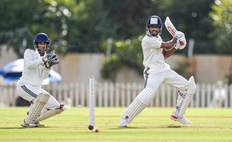 Mohammed Azharuddeen slashes the ball away, South Zone vs North Zone, Duleep Trophy semi-finals, Bengaluru, September 4, 2025