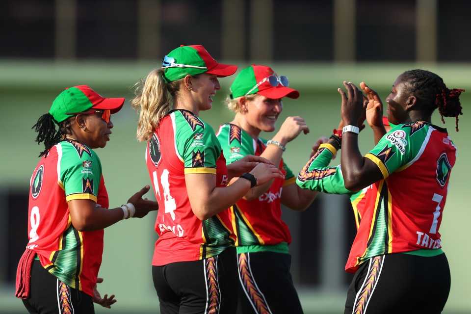 Guyana Amazon Warriors Women celebrate a wicket, Guyana Amazon Warriors Women vs Trinbago Knight Riders Women, WCPL 2025, Providence, September 6, 2025
