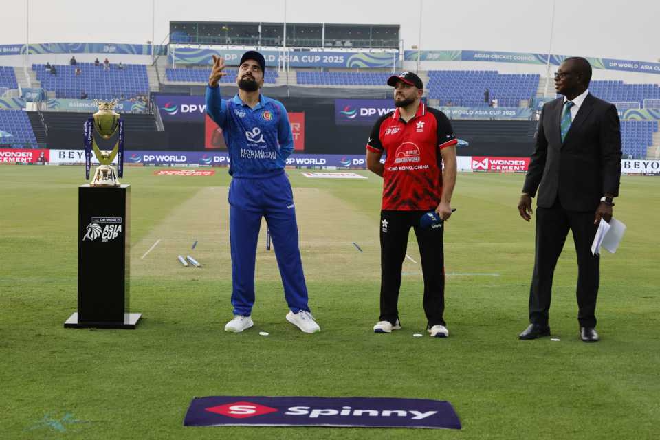 Captains Rashid Khan and Yasim Murtaza at the toss, Afghanistan vs Hong Kong, Men's T20 Asia Cup, Abu Dhabi, September 09, 2025