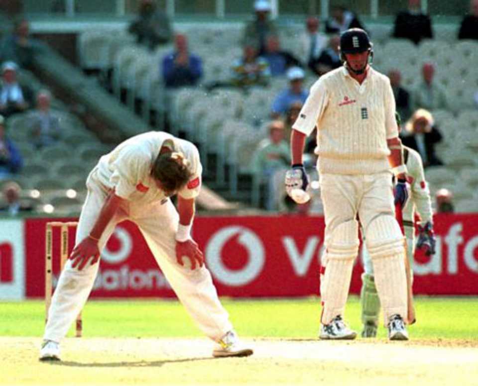 With South Africa one up after two Tests, England salvaged a draw at Old Trafford in the third when, following on, their No. 11 Angus Fraser somehow survived the final over of the day from Allan Donald. A raucous leg-before appeal in that over could have gone either way, but Doug Cowie turned it down and England were still in the contest, England v South Africa, 3rd Test, Old Trafford, July 6, 1998