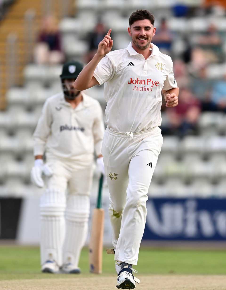Josh Tongue celebrates dismissing Jake Libby, Rothesay County Championship, Worcestershire vs Nottinghamshire, Worcester, September 09, 202