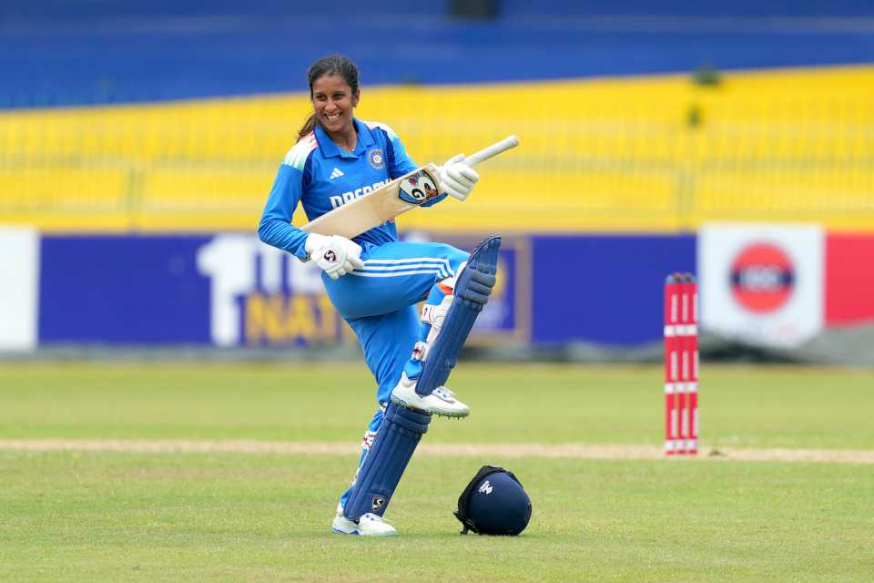 Jemimah Rodrigues brought out her guitar celebration for her century, India vs South Africa, women's tri-series, Colombo, May 7, 2025