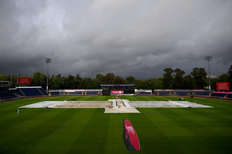 Rain throughout the day made for a soggy scene in Cardiff, England vs South Africa, 1st Men's T20I, Sophia Gardens, Cardiff, September 10, 2025