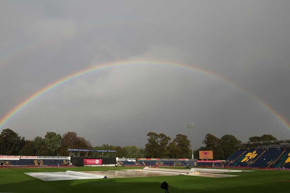 A rainbow arcs over Sophia Gardens, England vs South Africa, 1st Men's T20I, Cardiff, September 10, 2025
