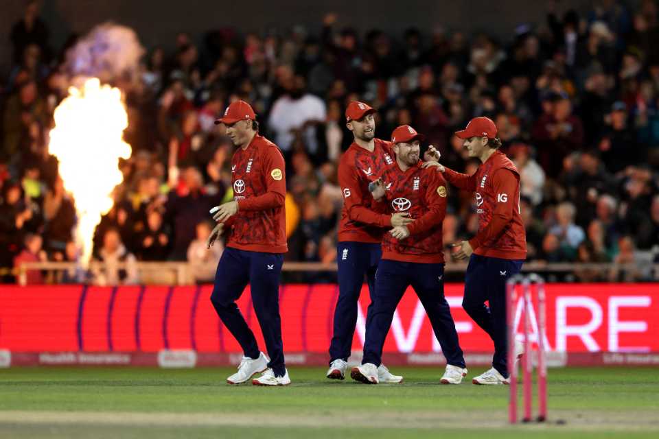 Liam Dawson claimed the catch to remove Ryan Rickelton, England vs South Africa, 2nd Men's T20I, Emirates Old Trafford, Manchester, September 12, 2025