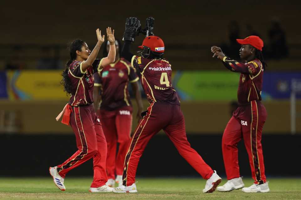 Salonee Dangore gets a high five after taking a wicket, Guyana Amazon Warriors vs Trinbago Knight Riders, WCPL 2025, Providence, September 13, 2025 