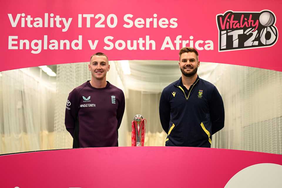 Harry Brook and Aiden Markram pose with the trophy, England vs South Africa, 3rd Men's T20I, Trent Bridge, Nottingham, September 14, 2025