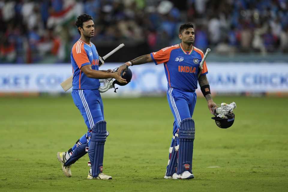 Shivam Dube and Suryakumar Yadav walk back after India's win, India vs Pakistan, Men's T20 Asia Cup, Dubai, September 14, 2025