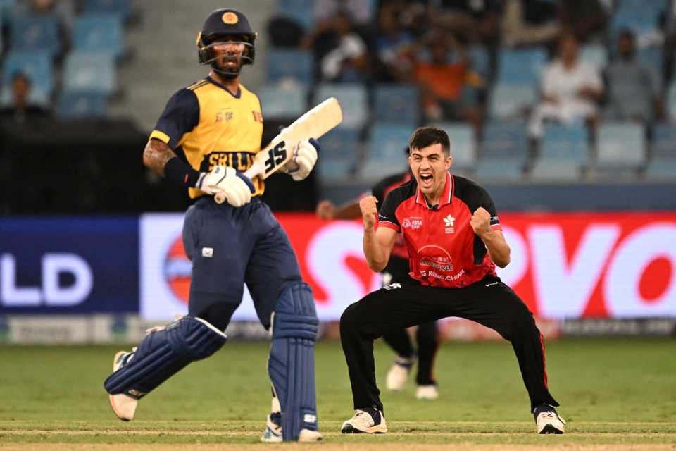 Aizaz Khan was excited after Kamil Mishara was out, Sri Lanka vs Hong Kong, Men's T20 Asia Cup, Dubai, September 15, 2025