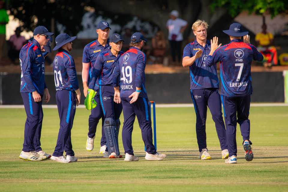 Ruben Trumpelmann got the wicket of Brian Bennett, Zimbabwe vs Namibia, 2nd T20I, Bulawayo, September 16, 2025