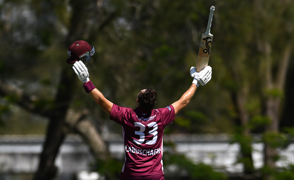 Marnus Labuschagne celebrates his century, Queensland vs Victoria, One-Day Cup, Allan Border Field, September 17, 2025