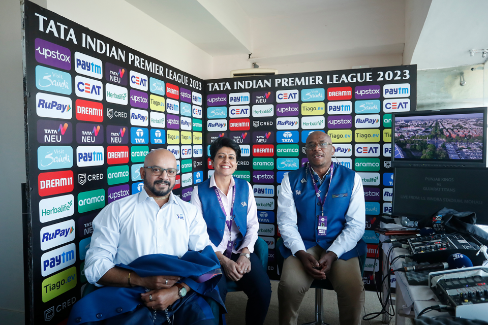 Murali Kartik, Anjum Chopra and Ian Bishop in the IPL commentary booth, Punjab Kings vs Gujarat Titans, IPL 2023, Mohali, April 13, 2023