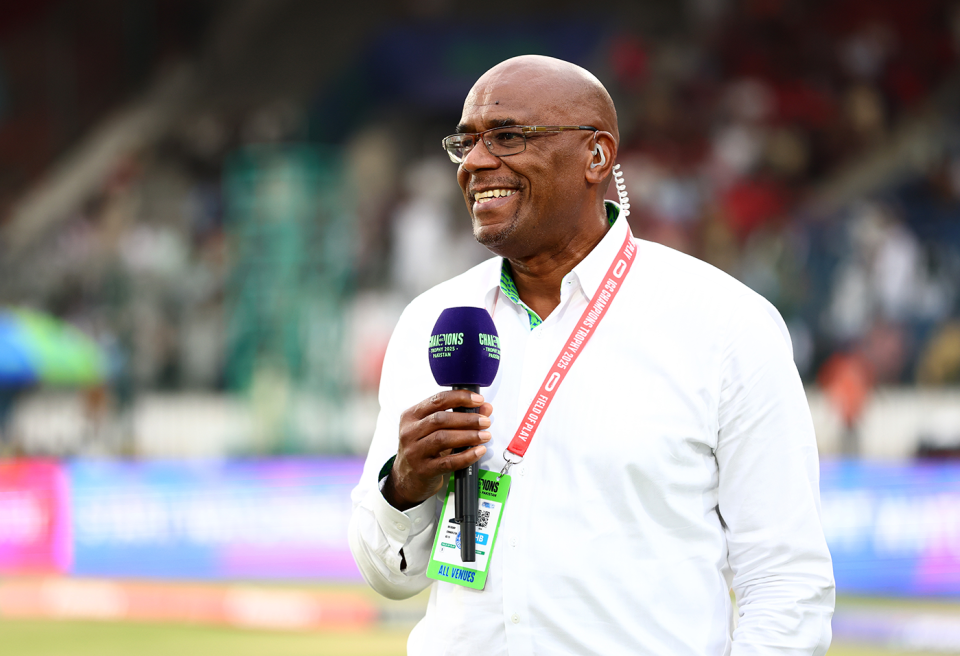 Commentator Ian Bishop on the field, Afghanistan vs South Africa, Champions Trophy, Karachi, February 21, 2025