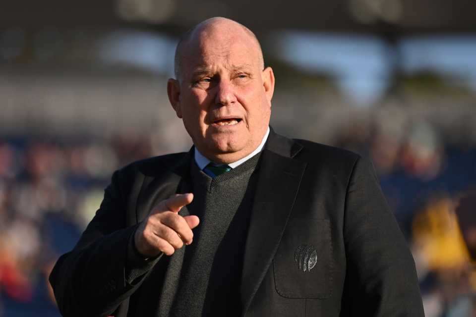 Match referee Andy Pycroft speaks to someone, England vs Australia, 2nd T20I, Cardiff, September 13, 2024