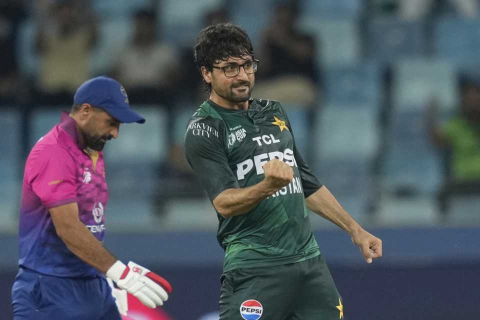 Abrar Ahmed is pumped up after dismissing Asif Khan, UAE vs Pakistan, Men's T20 Asia Cup, Dubai, September 17, 2025