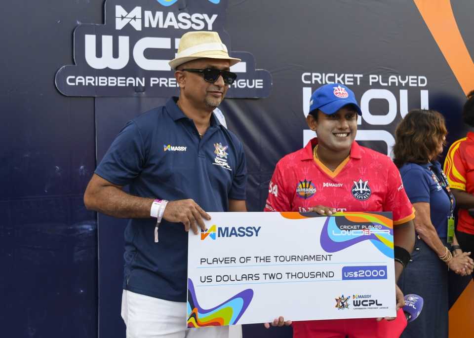 With 194 runs (the most) and seven wickets (second), Chamari Athapaththu was named the Player of the Tournament, Barbados Royals vs Guyana Amazon Warriors, WCPL, Guyana, September 17, 2025