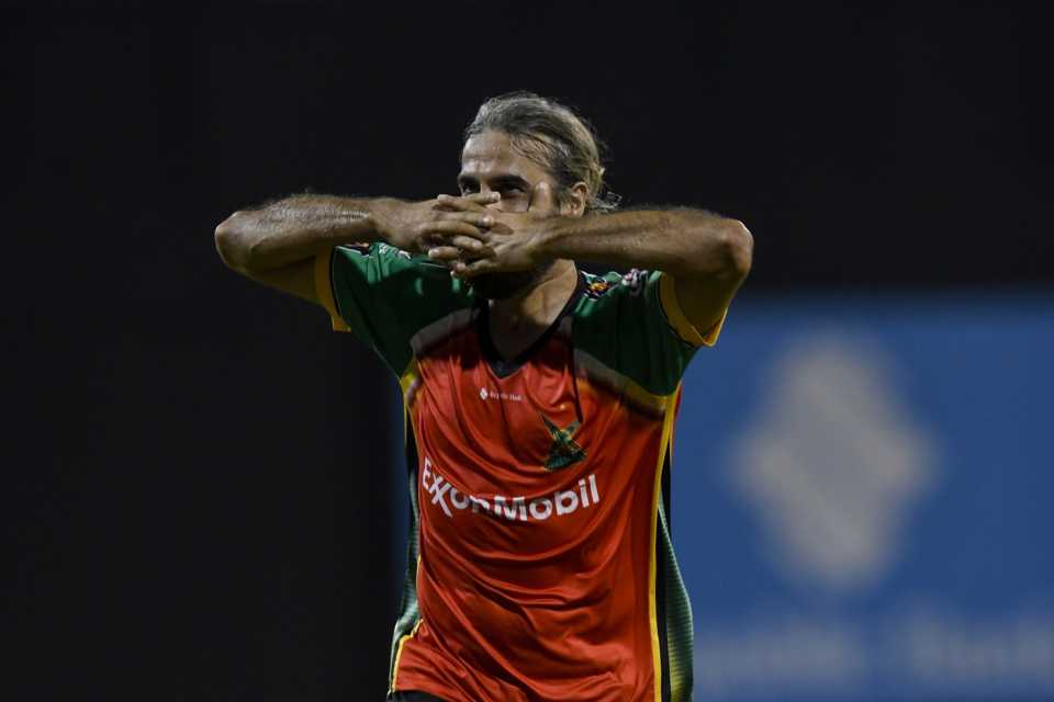 Imran Tahir celebrates dismissing Aaron Jones, Guyana Amazon Warriors vs St Lucia Kings, CPL, Qualifier 1, Guyana, September 17, 2025