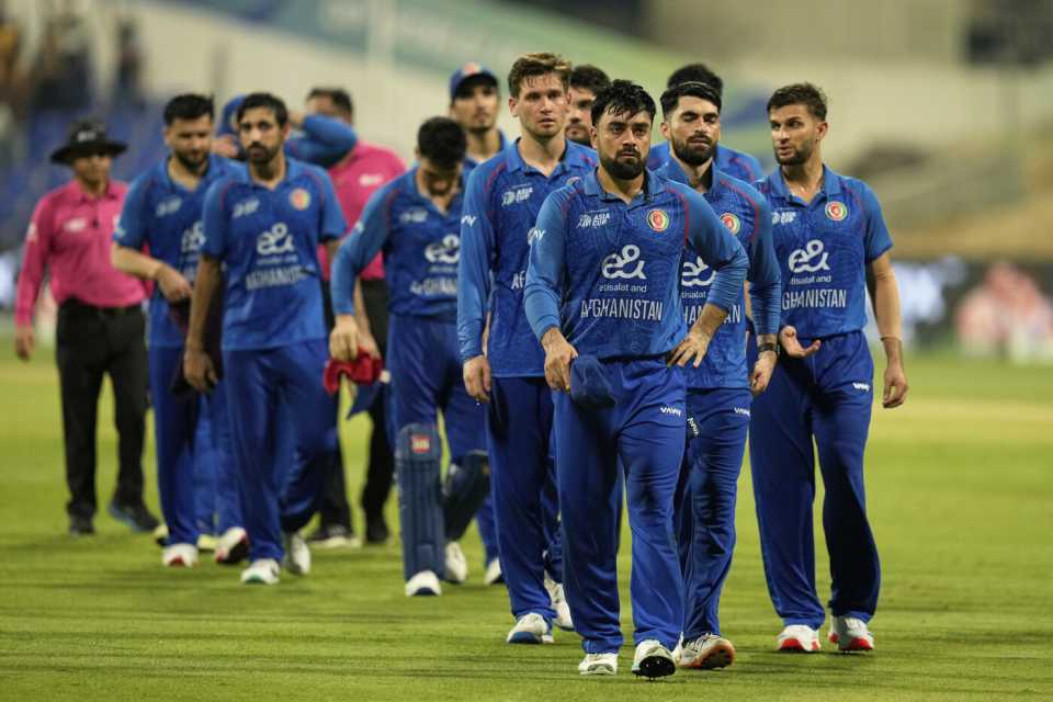Rashid Khan and his men walk out after being knocked out, Afghanistan vs Sri Lanka, Men's T20 Asia Cup, Abu Dhabi, September 18, 2025